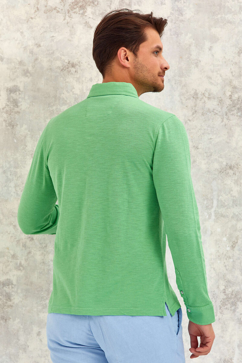 Yeşil %100 Pamuk Uzun Kollu Tişört - 7