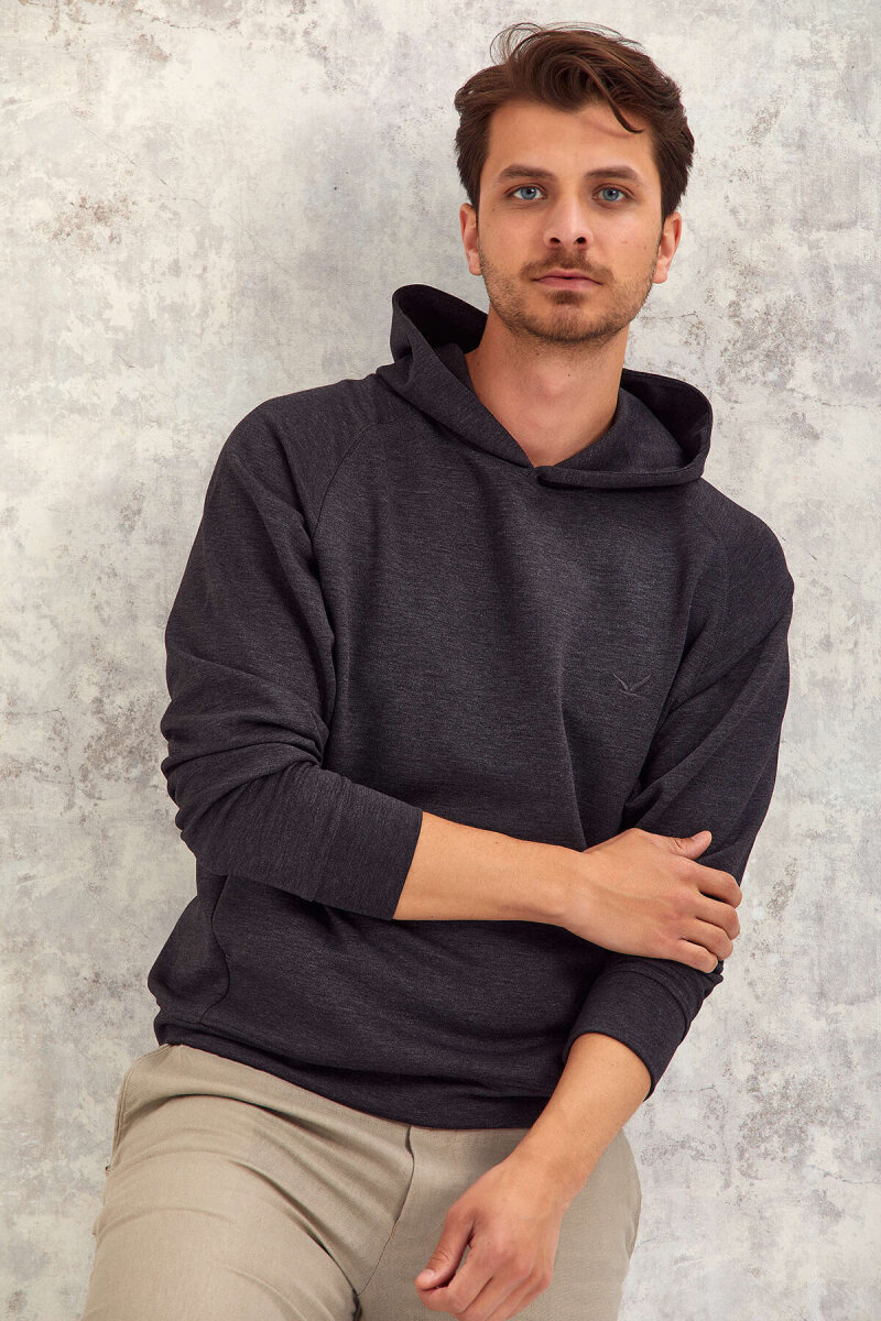 Antrasit Pamuklu Kapüşonlu Sweatshirt - 4