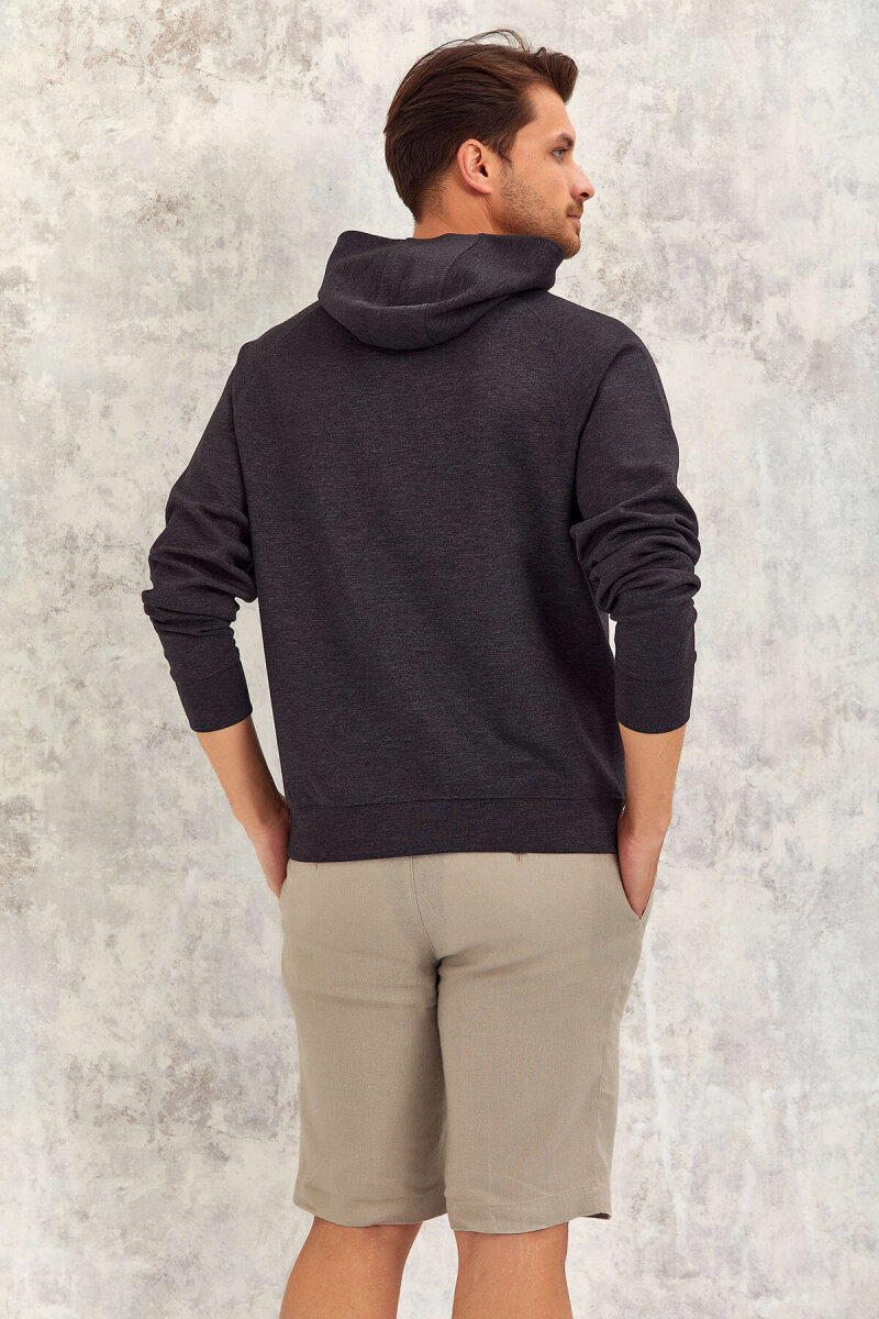 Antrasit Pamuklu Kapüşonlu Sweatshirt - 5