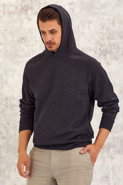 Antrasit Pamuklu Kapüşonlu Sweatshirt - 6