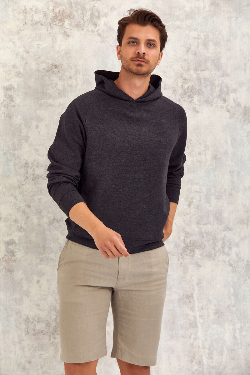 Antrasit Pamuklu Kapüşonlu Sweatshirt