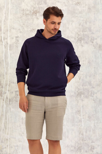 Lacivert Pamuklu Kapüşonlu Sweatshirt - 2