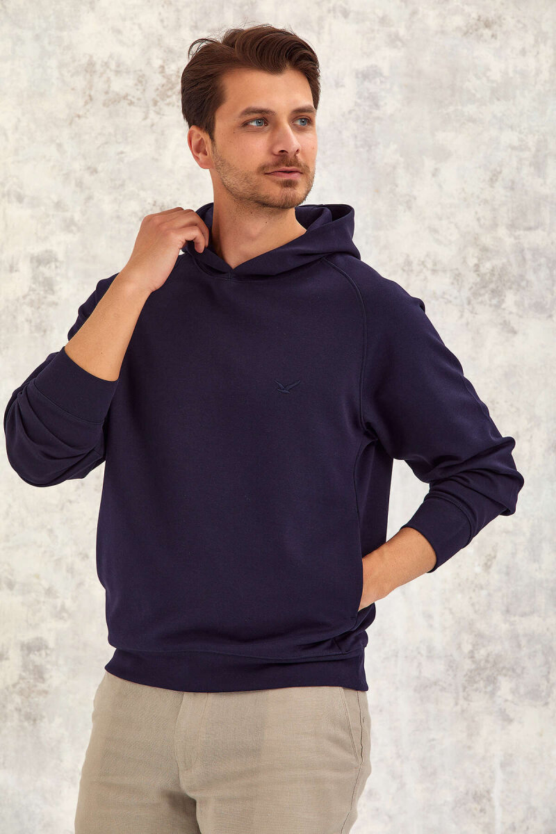 Lacivert Pamuklu Kapüşonlu Sweatshirt - 3