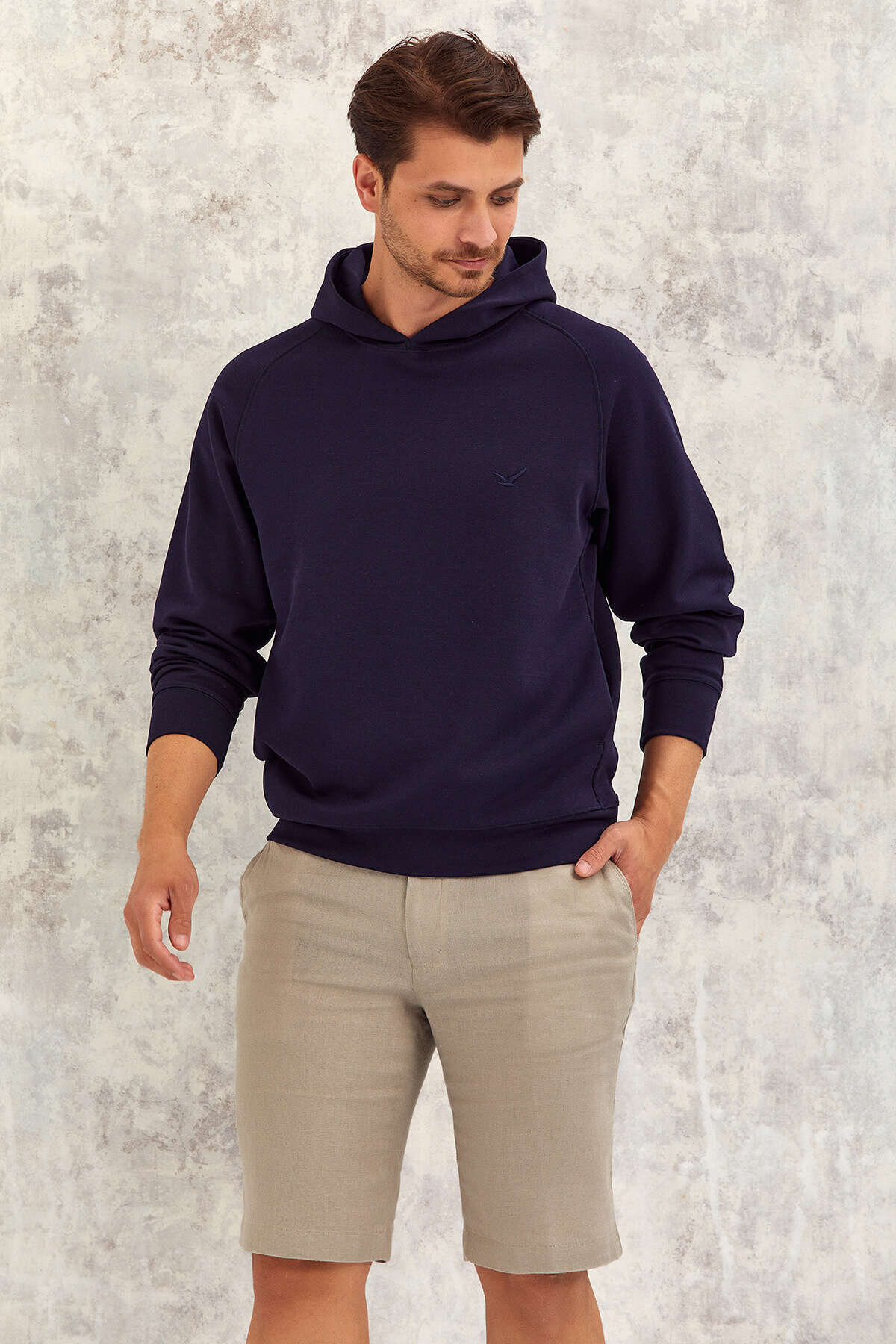 Lacivert Pamuklu Kapüşonlu Sweatshirt - 4