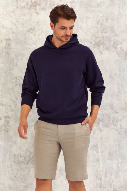 Lacivert Pamuklu Kapüşonlu Sweatshirt - 4