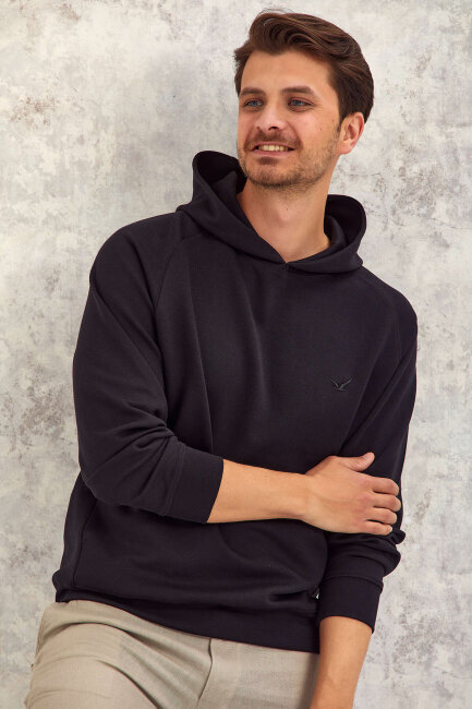 Siyah Pamuklu Kapüşonlu Sweatshirt (1)