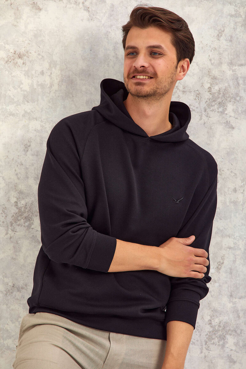 Siyah Pamuklu Kapüşonlu Sweatshirt (1)