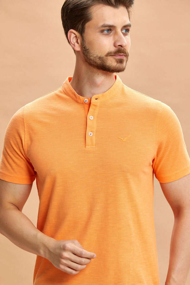 Orange 100% Cotton Mandarin Collar T-shirt - 2