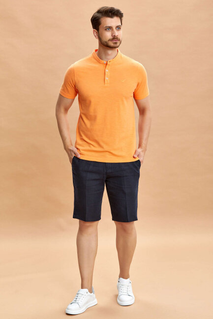 Orange 100% Cotton Mandarin Collar T-shirt - 3