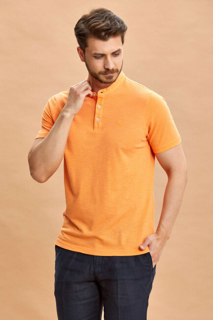 Orange 100% Cotton Mandarin Collar T-shirt - 5