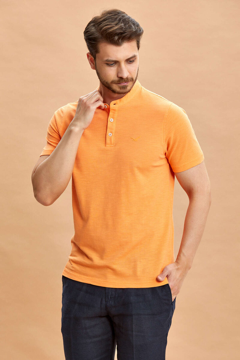 Orange 100% Cotton Mandarin Collar T-shirt - 5