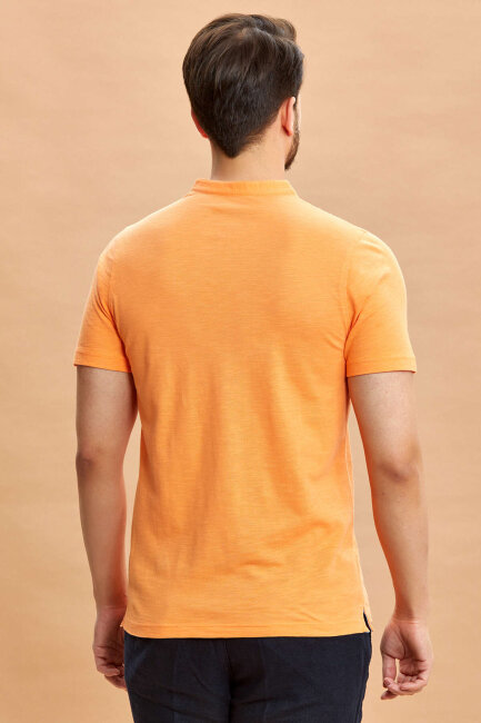 Orange 100% Cotton Mandarin Collar T-shirt - 6