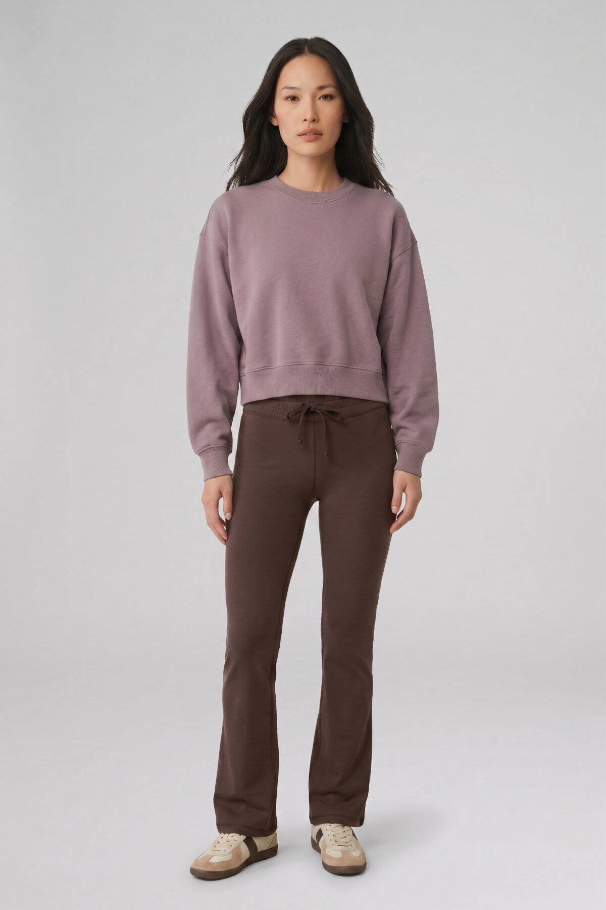 Duman Rengi %100 Pamuk Crop Sweatshirt - 4