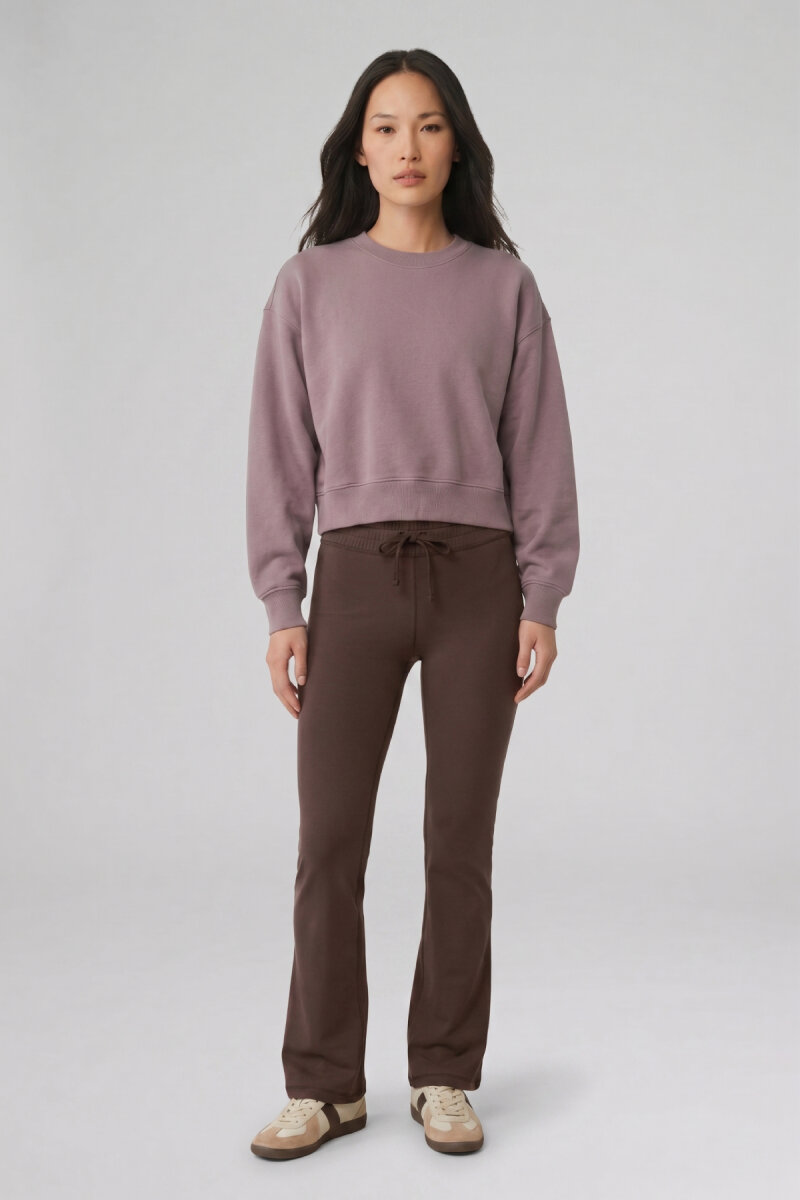 Duman Rengi %100 Pamuk Crop Sweatshirt - 4