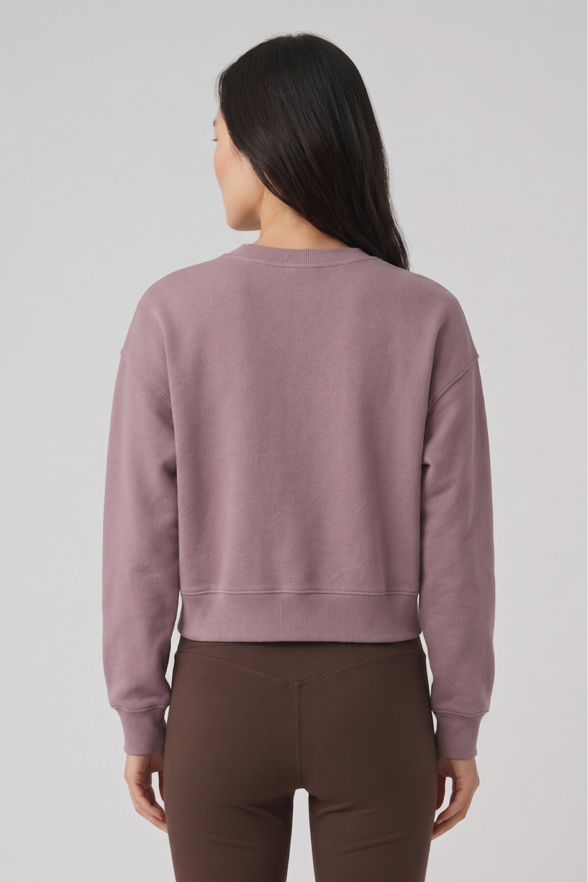 Duman Rengi %100 Pamuk Crop Sweatshirt - 5