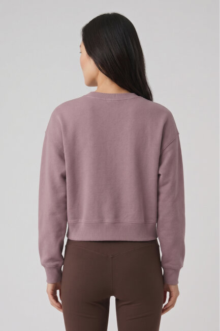 Duman Rengi %100 Pamuk Crop Sweatshirt - 5