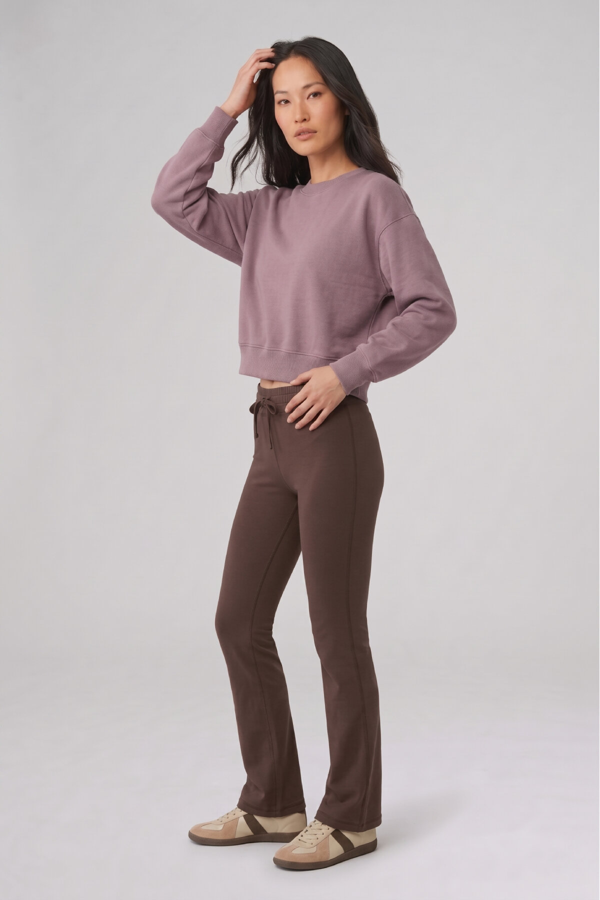 Duman Rengi %100 Pamuk Crop Sweatshirt - 2