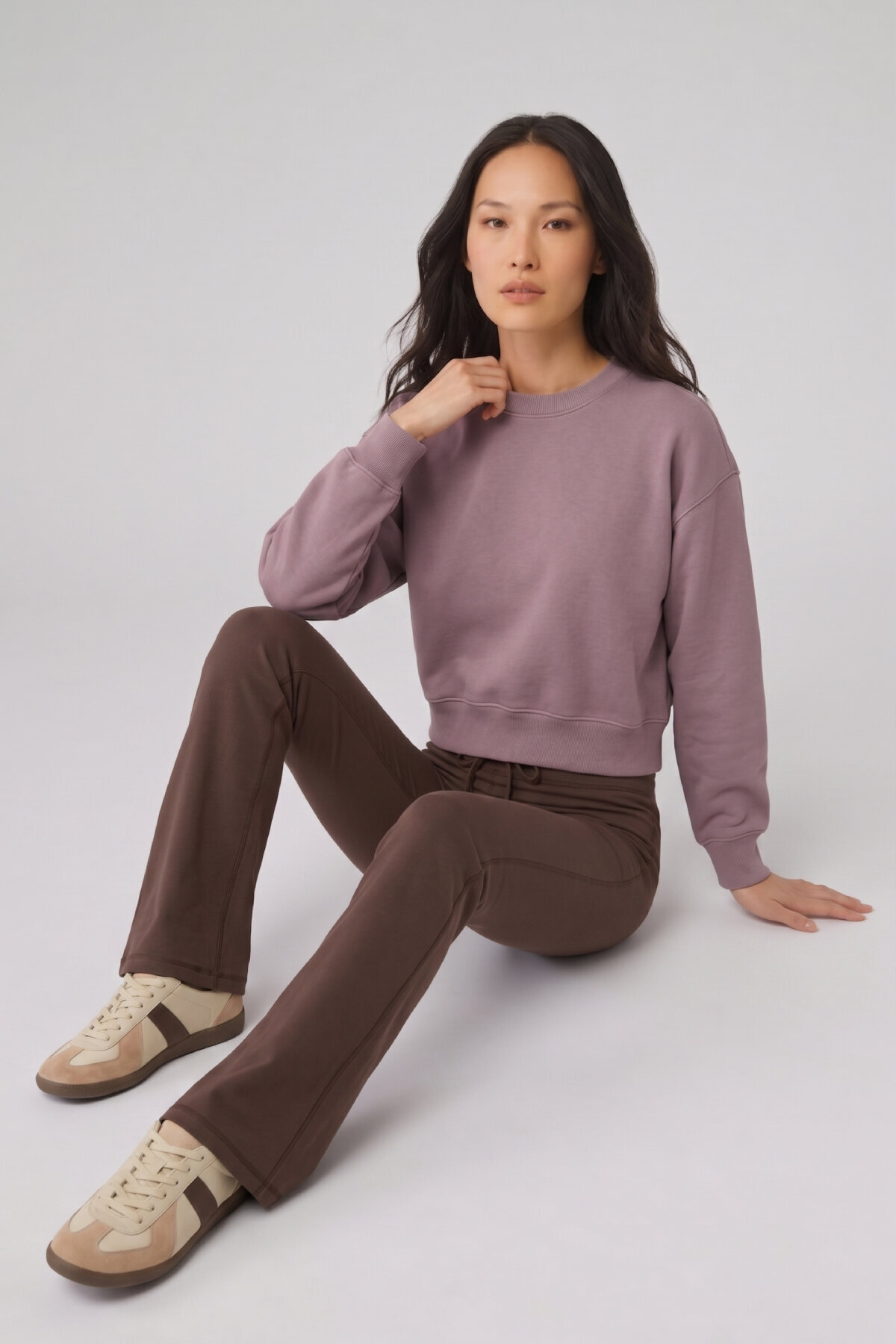 Duman Rengi %100 Pamuk Crop Sweatshirt - 3