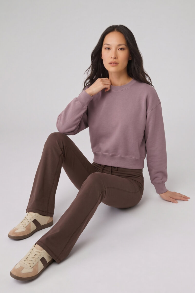 Duman Rengi %100 Pamuk Crop Sweatshirt - 3