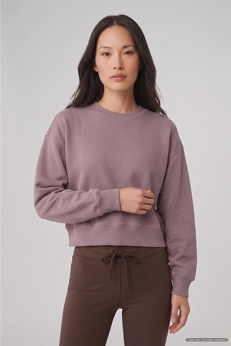 Duman Rengi %100 Pamuk Crop Sweatshirt