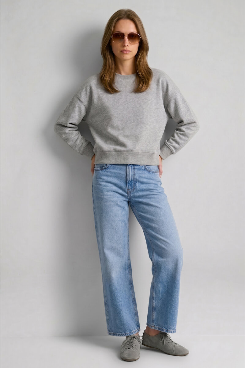 Gri %100 Pamuk Crop Sweatshirt - 2