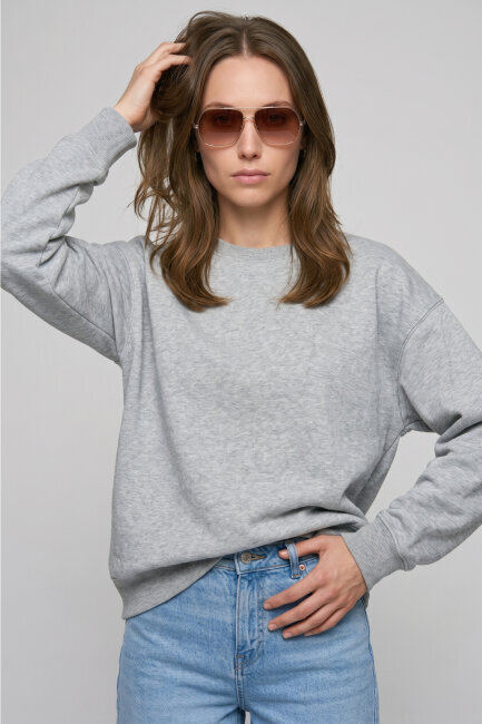 Gri %100 Pamuk Crop Sweatshirt - 1