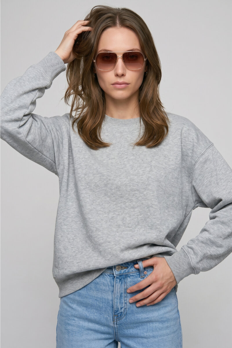 Gri %100 Pamuk Crop Sweatshirt - 1