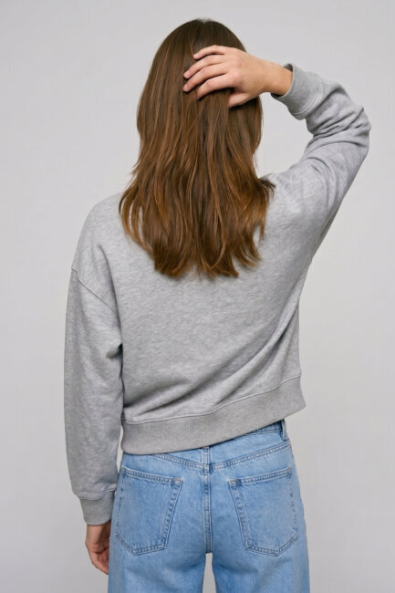 Gri %100 Pamuk Crop Sweatshirt - 5