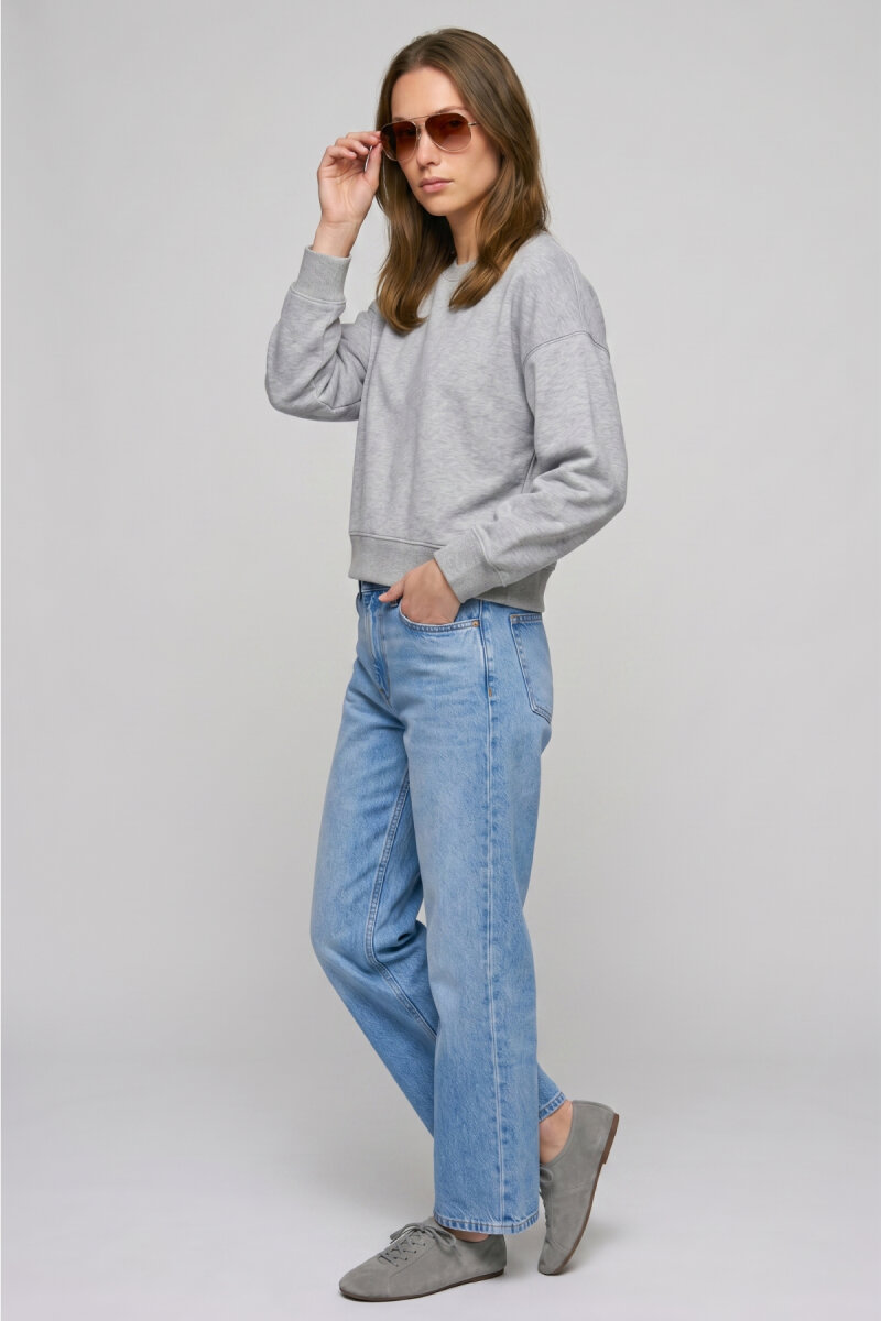 Gri %100 Pamuk Crop Sweatshirt - 3