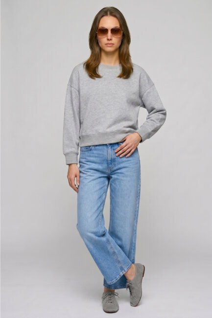Gri %100 Pamuk Crop Sweatshirt - 4