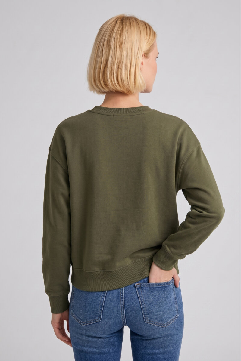 Haki %100 Pamuk Crop Sweatshirt - 5