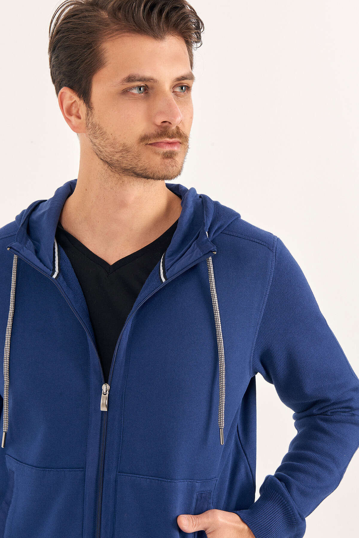 İndigo %100 Pamuk Kapüşonlu Sweatshirt - 2