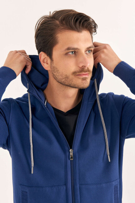 İndigo %100 Pamuk Kapüşonlu Sweatshirt - 3