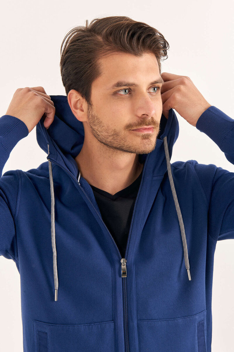 İndigo %100 Pamuk Kapüşonlu Sweatshirt - 3