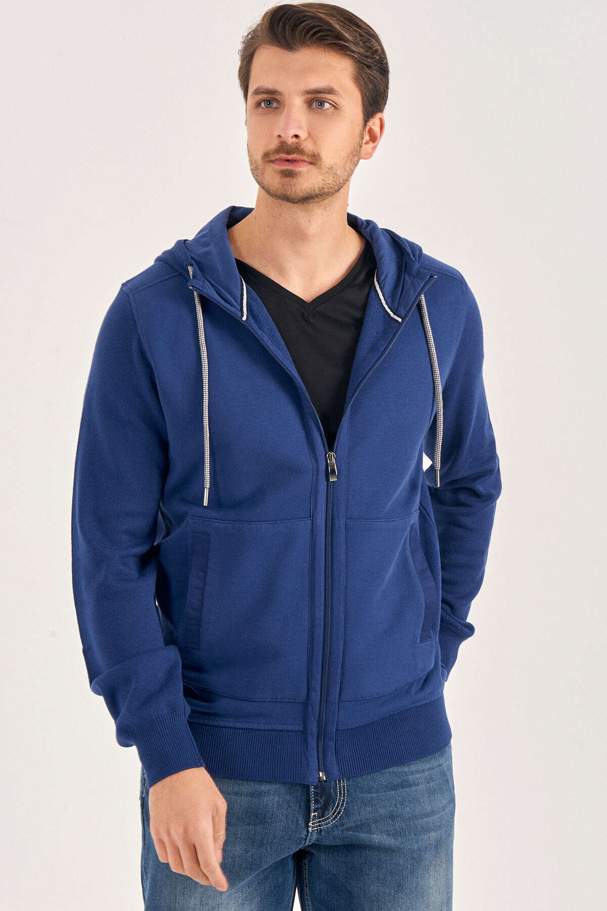 İndigo %100 Pamuk Kapüşonlu Sweatshirt - 1