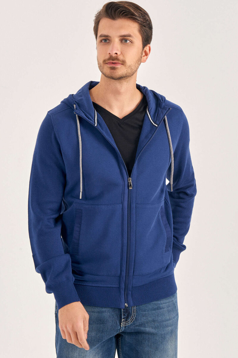 İndigo %100 Pamuk Kapüşonlu Sweatshirt
