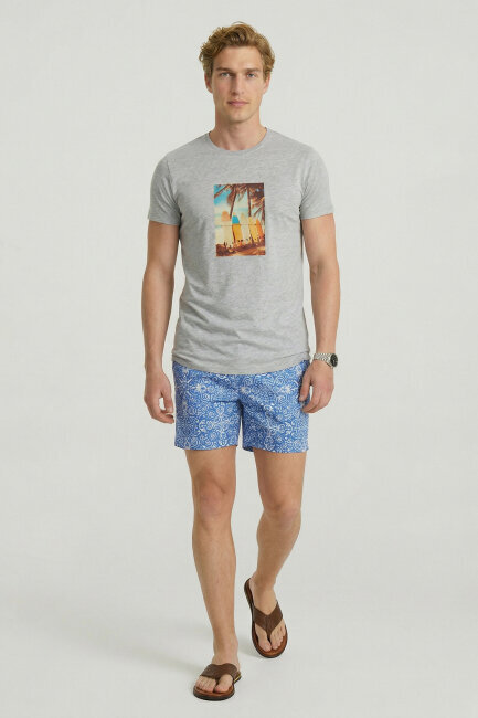 Grey Melange 100% Cotton Printed T-shirt - 5