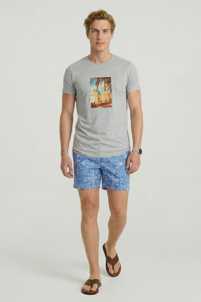 Grey Melange 100% Cotton Printed T-shirt - 5