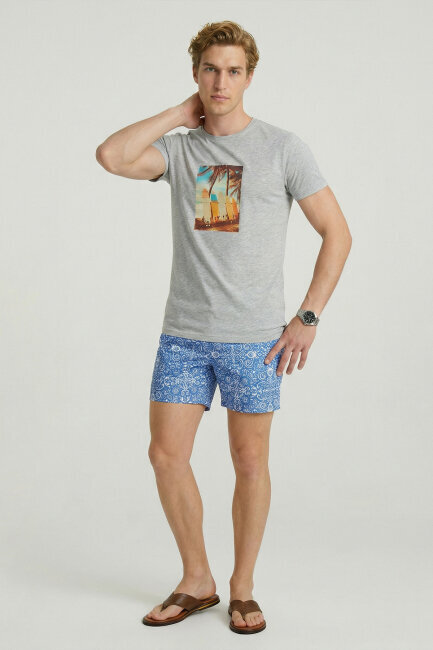 Grey Melange 100% Cotton Printed T-shirt - 2