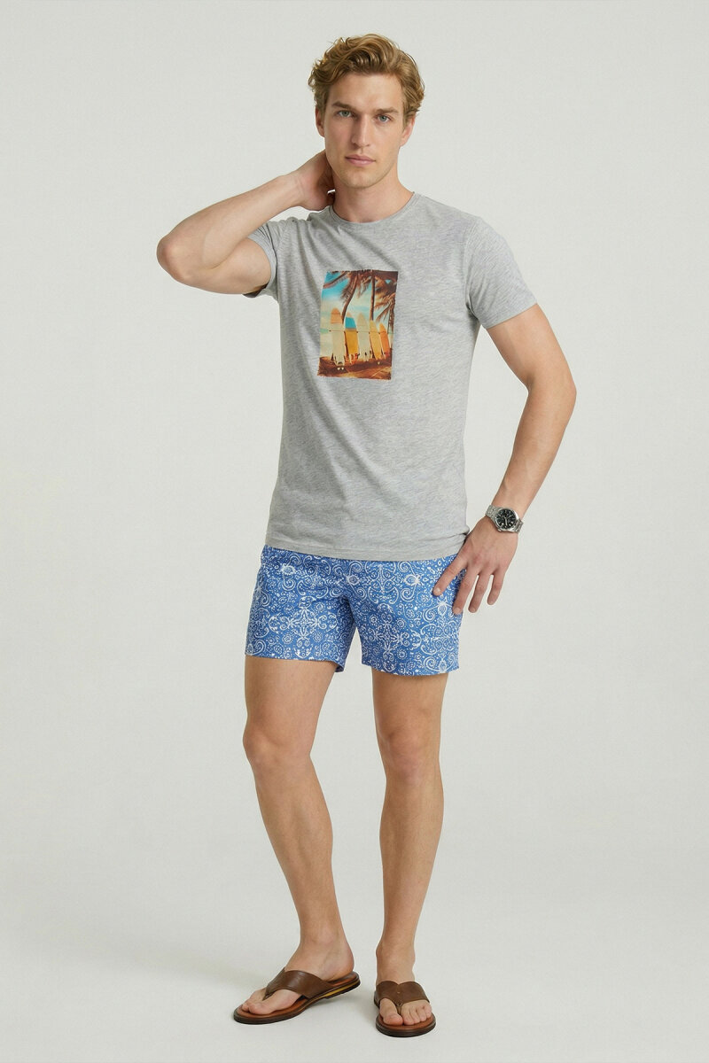 Grey Melange 100% Cotton Printed T-shirt (1)