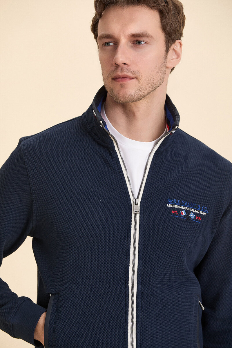 Navy Blue 100% Cotton Embroidered Marine Sport Jacket