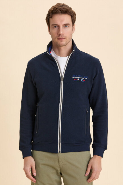 Navy Blue 100% Cotton Embroidered Marine Sport Jacket - 2