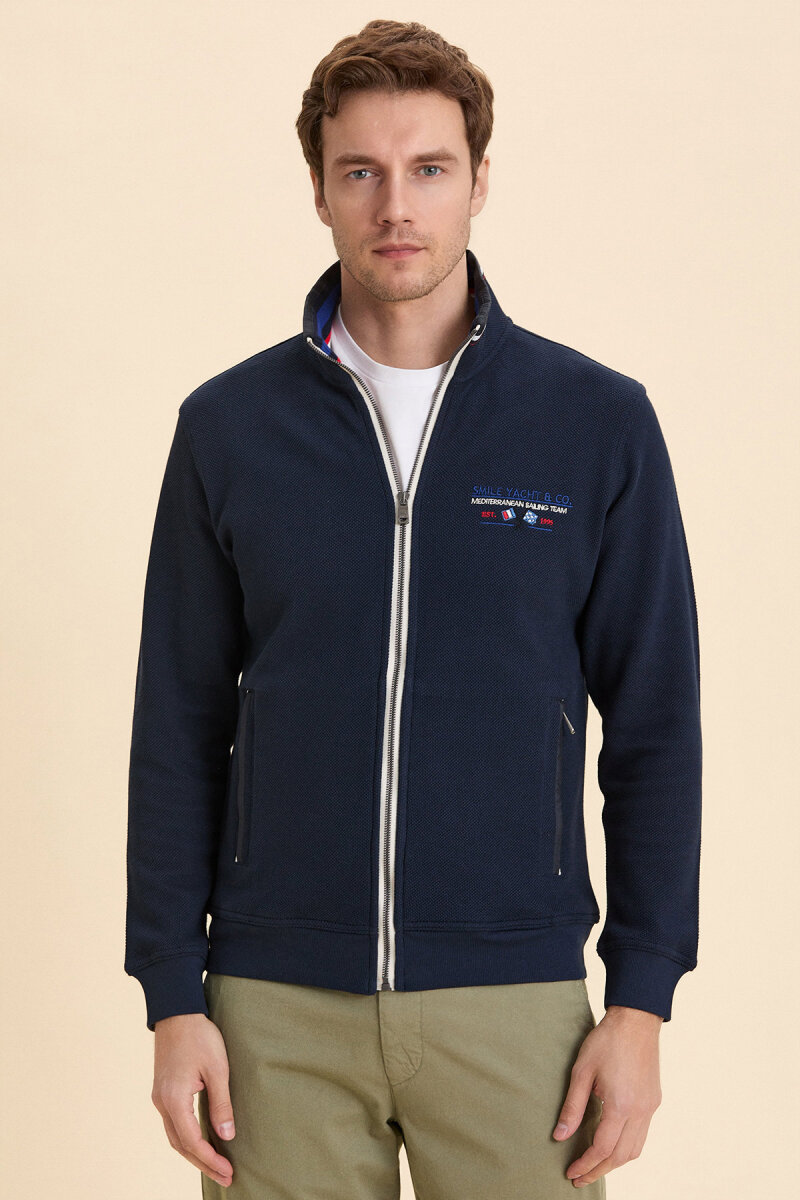 Navy Blue 100% Cotton Embroidered Marine Sport Jacket (1)