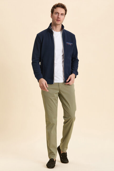 Navy Blue 100% Cotton Embroidered Marine Sport Jacket - 4