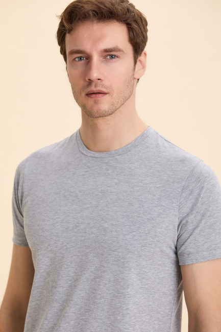 Grey Melange Cotton Basic T-shirt