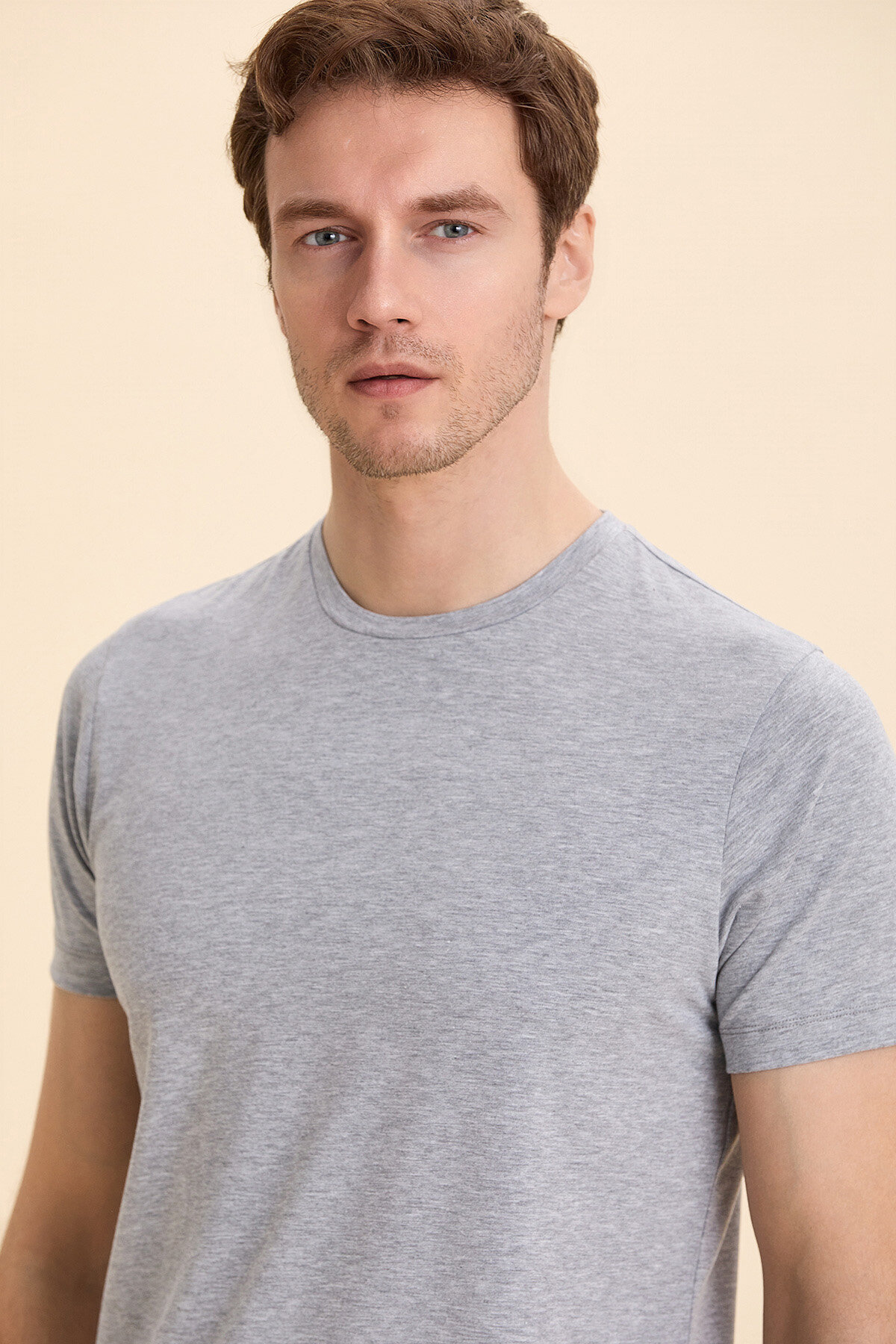 Grey Melange Cotton Basic T-shirt - 1