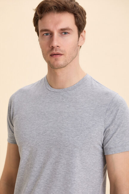 Grey Melange Cotton Basic T-shirt - 1