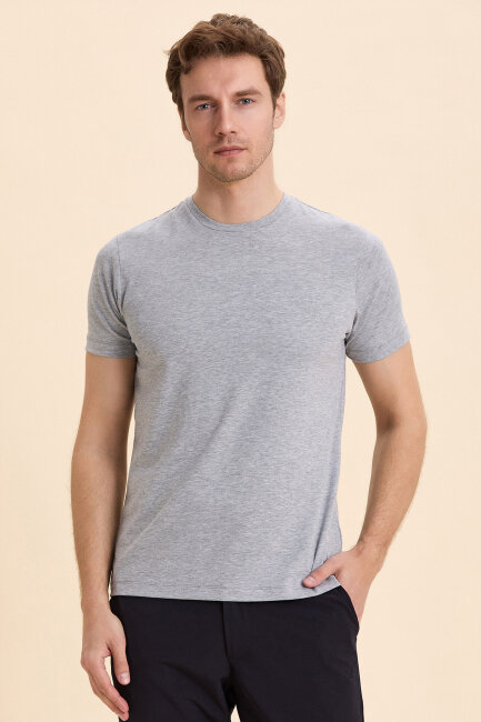 Grey Melange Cotton Basic T-shirt - 5