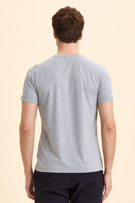 Grey Melange Cotton Basic T-shirt - 6