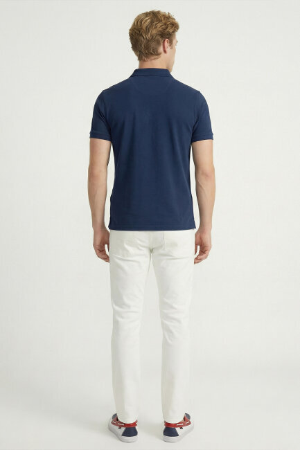 Navy Blue 100% Cotton Polo T-shirt - 6